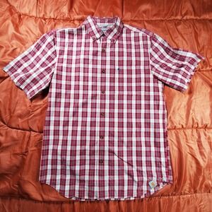 Carhartt Button Down Short Sleeve Mens Size Medium Relaxed Fit Plaid 100% Cotton